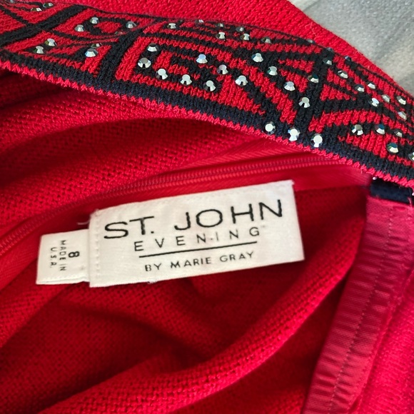 St John Evening by Marie Gray Red Black Halter Knit Dress - Picture 11 of 11